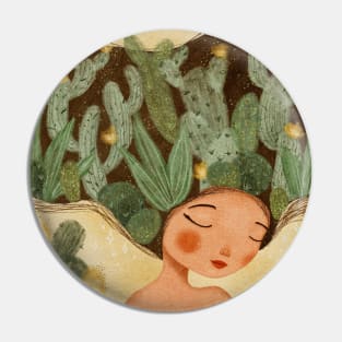 Cactus Girl Portrait Pin