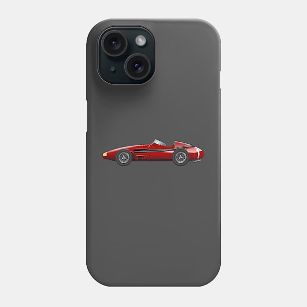 Maserati 250 F - Juan Manuel Fangio Illustration Phone Case by Burro Wheel