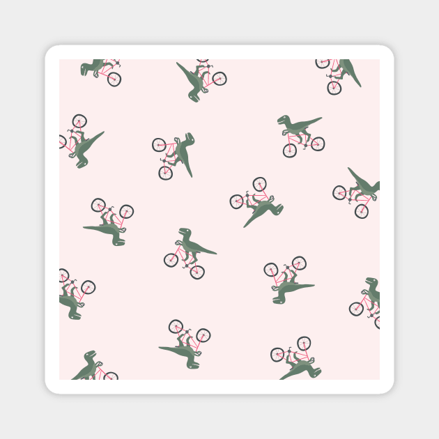 Cartoon Dinosaur Riding A Bike Magnet by Spindriftdesigns