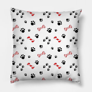 Dog treat candy cane and paw prints. Pillow