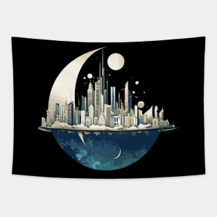 Modern City Skyline Landscape At Night Discovery Tapestry