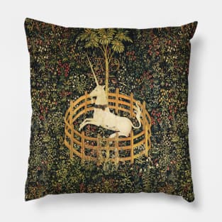 UNICORN AND GOTHIC FANTASY FLOWERS,GREEN FLORAL MOTIFS Pillow