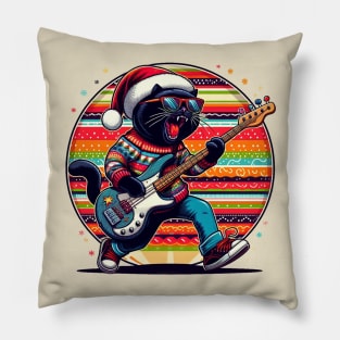 Cat Playing Bass Guitar Pillow