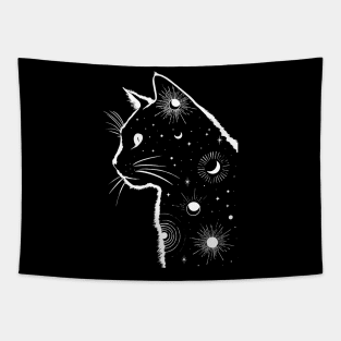 Black Galaxy Cat Tapestry