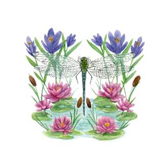 Spring Dragonfly with Water Lilies - Periwinkle Version T-Shirt