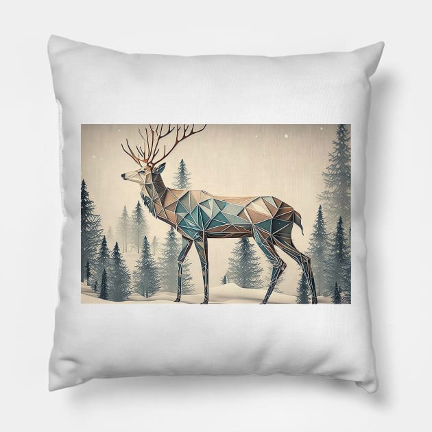 Geometric Winter Deer - Christmas, Hanukka, Happy New Years Pillow by YeCurisoityShoppe