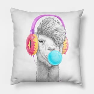 Lama in the headphones of donuts Pillow