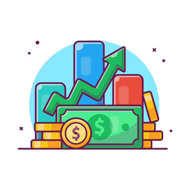 Stack of coin with paper money and graph cartoon by Catalyst Labs