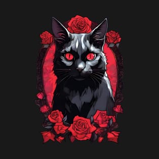 Gothic Animal Portrait | Black Cat Face T-Shirt