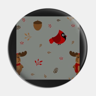 Moose and Cardinal Woodland Pattern Pin