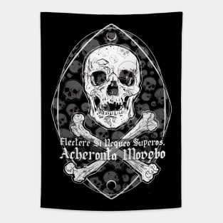 Skull and Bones - Acheronta Movebo, Jolly Roger, Skeleton, Anatomy, Pirates, Halloween Tapestry