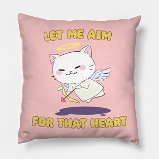 Let Me Aim For That Heart - Cute Chibi Angel Cat with Bow II Pillow