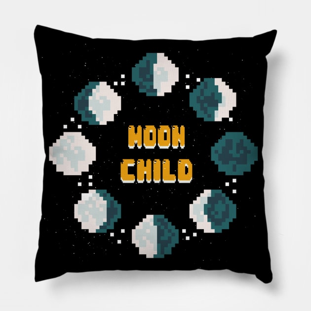 Moon Child /Moon Phases Pixel Art Pillow by Neroaida