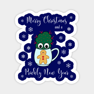 Merry Christmas And A Prickly New Year - Small Cactus With Red Spikes In Christmas Mug Magnet