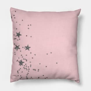 Silver Glitter Stars On Pink Background Pillow