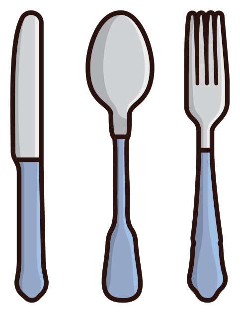 Spoon, Knife and Fork Sticker vector illustration. Home interior equipment icon concept. Restaurant kitchen set sticker logo design. Kids T-Shirt by AlviStudio