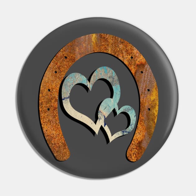 Horse Lover Gifts Shoe & Two Hearts Linked Rustic Distressed Horseshoe Design Pin by tamdevo1