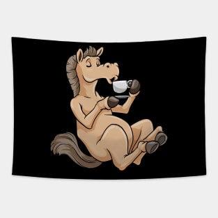 Funny horse is drinking coffee with milk and sugar Tapestry