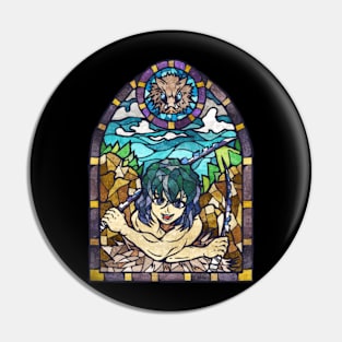 Anime Illustration Inosuke Demon Slayer Stained Glass Style Pin