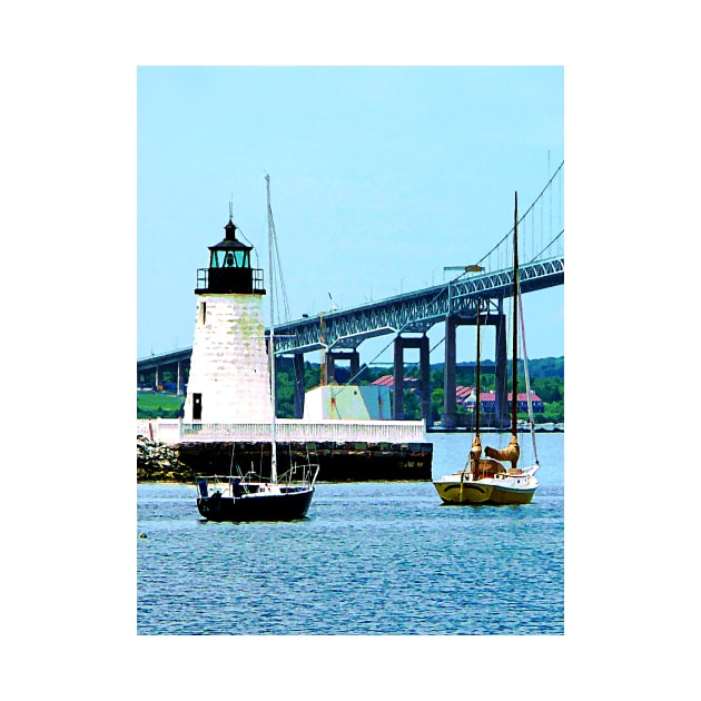 Newport RI -  Lighthouse Bridge and Boats by SusanSavad