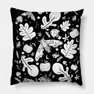 Black and white moths and autumn Pillow