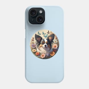 Papillon Surrounded By Spring Flowers Phone Case