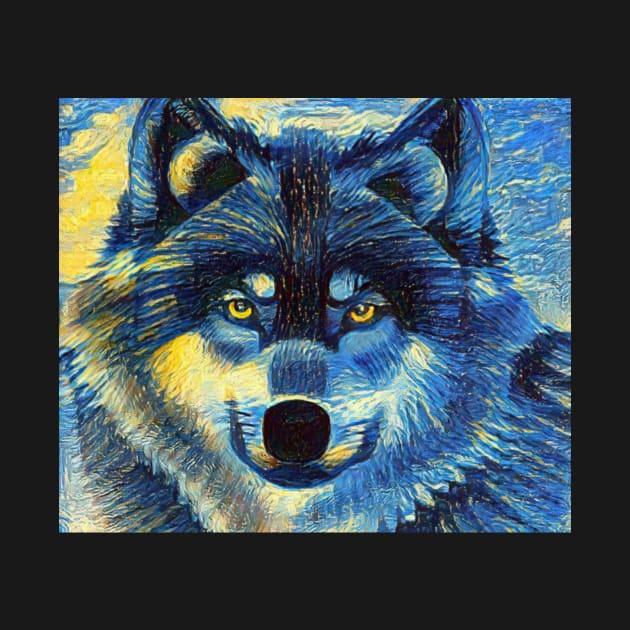 Alpha Wolf Portrait - Blue Wolf Vincent Van Gogh Impressionist Style by BubbleMench