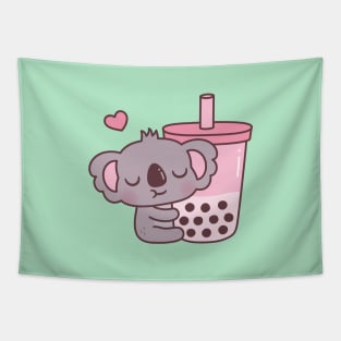 Cute Koala Bear Loves Boba Tea Tapestry