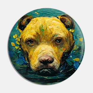 Pitbull dog in water van Gogh art Pin