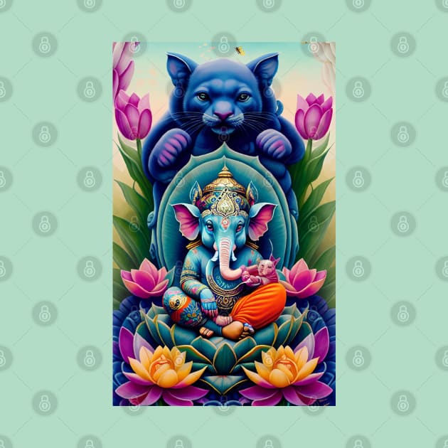 Baby Ganesh sitting on lotus flower with cougar by mariasshop