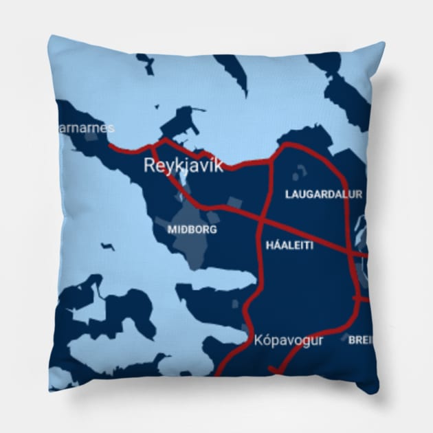 Reykjavik blue map Pillow by Mapmania