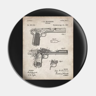 Browning Pistol Patent - Gun Lover Military Fan Art - Antique Pin