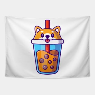 Cute Shiba Inu Milk Tea Boba Cartoon Tapestry