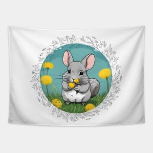 Cute Grey Chinchilla Eating Dandelions Design Tapestry