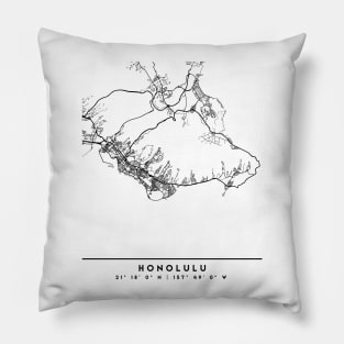 HONOLULU HAWAII BLACK CITY STREET MAP ART Pillow