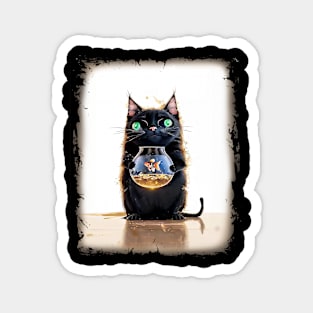 Black Cat Holding a Goldfish in a Fish Bowl Magnet