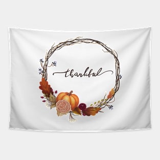 Thankful Thanksgiving Wreath Tapestry