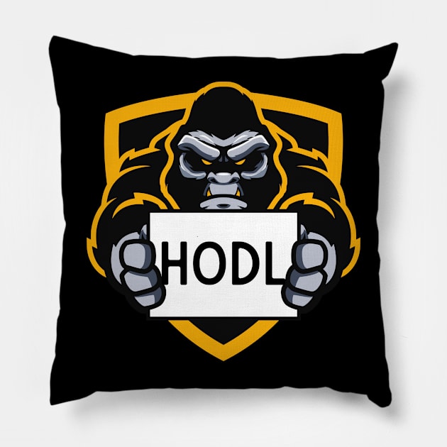 Hold On For Dear Life HODL Ape Pillow by LaHarra Designs