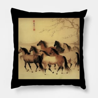 Chinese painting horses in motion Pillow