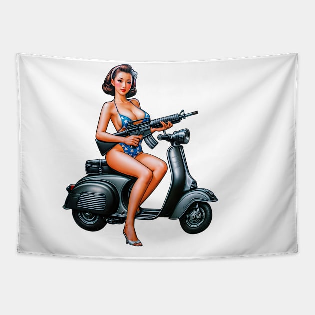 Scooter Girl Tapestry by Rawlifegraphic