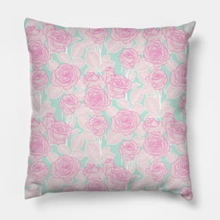 Pink and Mint Romantic Roses Pillow