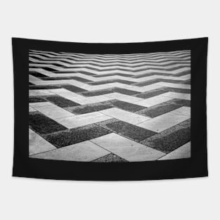 Patterned black and white marble paved area for background or backdrop use. Tapestry