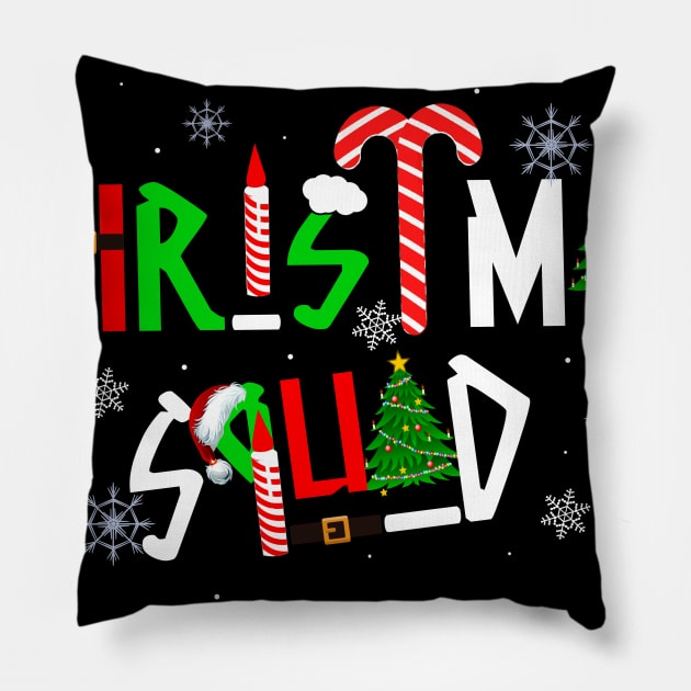 Christmas Squad Family Matching Santa Xmas Tree Candy Decor Pillow by johnbbmerch