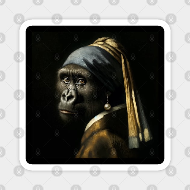 Wildlife Conservation - Pearl Earring Gorilla Meme Magnet by Edd Paint Something