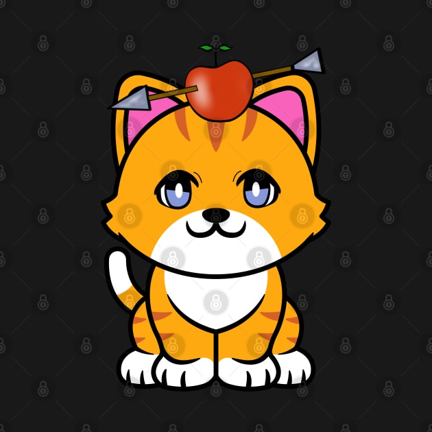 Cute orange cat has an apple and arrow on head by Pet Station