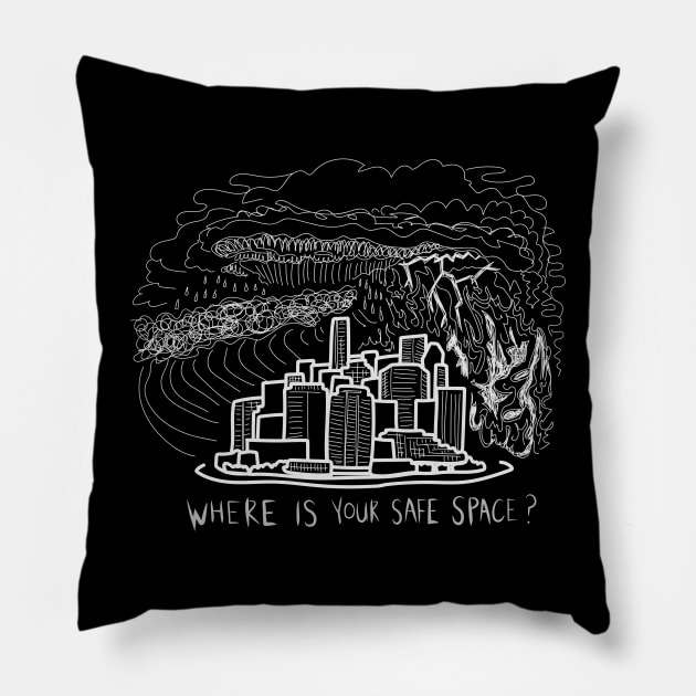 "Where Is Your Space Space?" Climate Change Apocalypse Pillow by Boreal-Witch