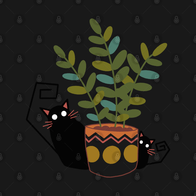 Disover Cute Cats With Plants | Cat Lover Gift | Handmade Illustration | Kawaii Design | By Atelier Serakara - Black Cat - T-Shirt