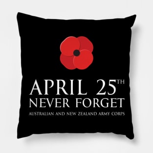 Anzac day remembrance day 25th April Australian and New Zealand Army Corps with poppy flower - Never forget white 2 Pillow