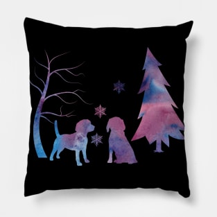 Beagle Dog Winter Scene With Snowflakes Pillow