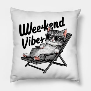 One design features a cool and comfortable kitten wearing sunglasses, casually lounging on a beach chair. (2) Pillow